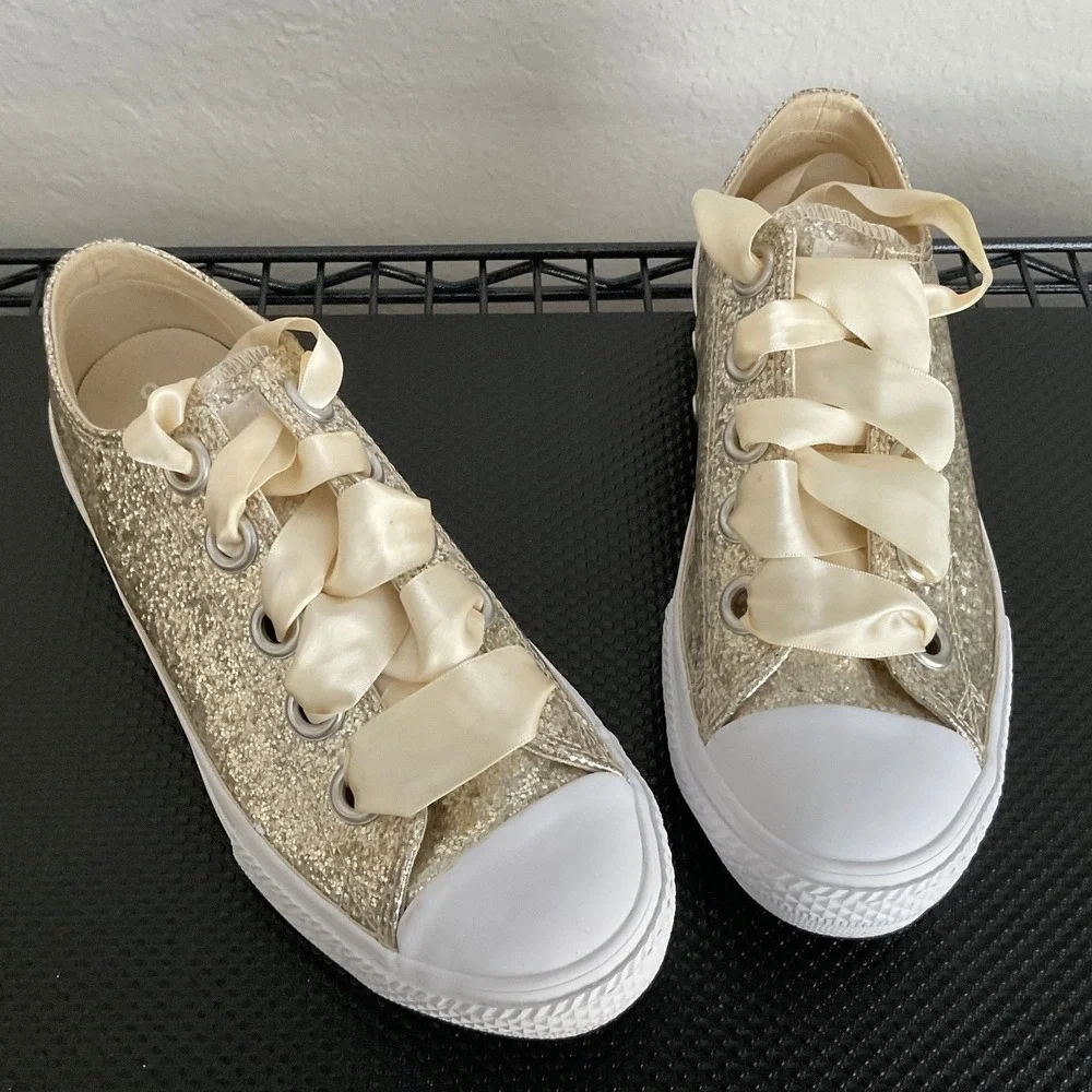 Converse Chuck Taylor All Star Big Eyelet Gold Glitter Ribbon Shoes US 5 662307C